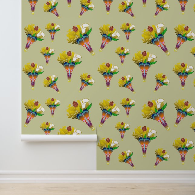 Art Deco Vase with Golden Flowers Wallpaper