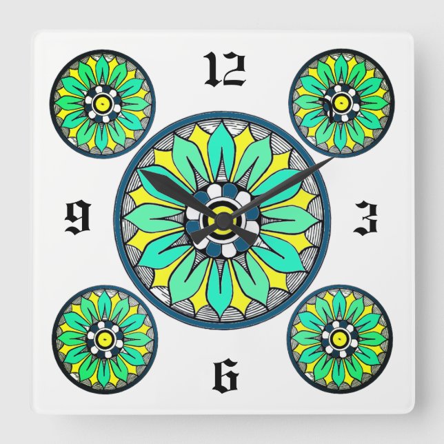 Art Deco Victorian Green Style Square Wall Clock (Front)