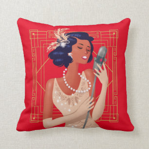 Art Deco Vintage 1920s Girl Singer Frame Red Cushion