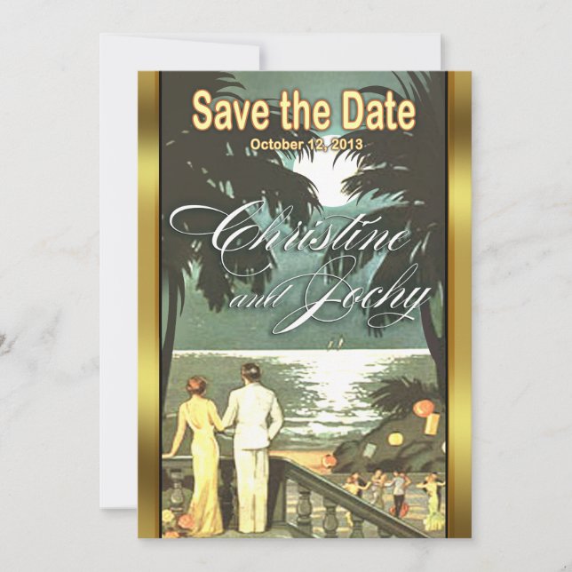 Art Deco Vintage Beach Wedding Save The Date (Front)