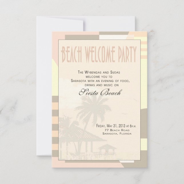 Art Deco Vintage Beach Welcome Party | blush Invitation (Front)