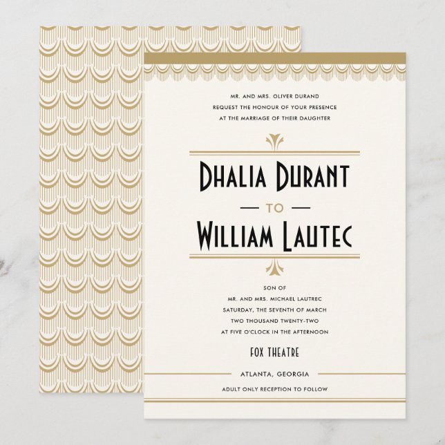 Art Deco Vintage Black and Gold Wedding Invitation (Front/Back)