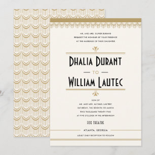 Art Deco Vintage Black and Gold Wedding Invitation