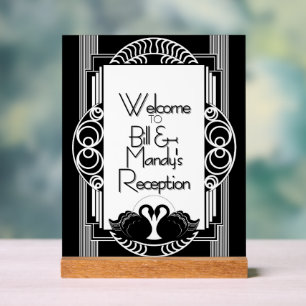 Art Deco Vintage Black and White Swans Acrylic Sign
