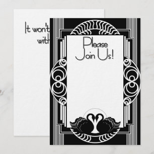 Art Deco Vintage Black and White Swans Invitation
