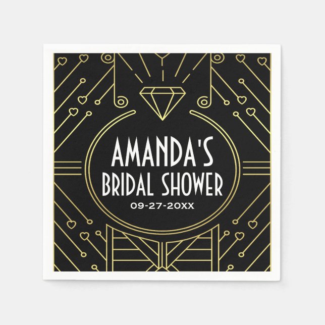 Art Deco Vintage Black Gold Bridal Shower Napkins (Front)