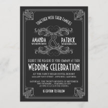 Art Deco Vintage Black Silver Wedding Invitations