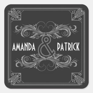 Art Deco Vintage Black & Silver Wedding Stickers