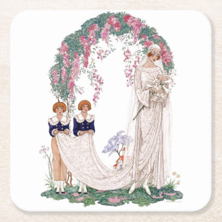 Art Deco Vintage Bride Square Paper Coaster