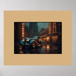 Art Deco Vintage Car at Cinema Wall Art Poster