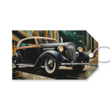 Art Deco Vintage Car Cityscape Black Gold Gift Tag