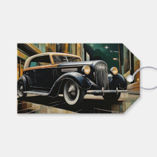 Art Deco Vintage Car Cityscape Black Gold Gift Tag