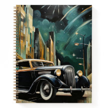Art Deco Vintage Car Gold Black Spiral Notebook