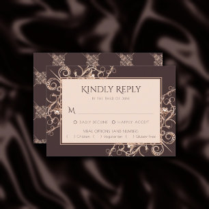 Art Deco Vintage   Copper Rose Gold Brown Entree RSVP Card