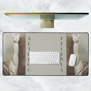 Art Deco Vintage Felines Grey Taupe Desk Mat