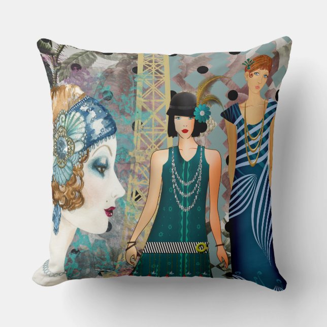 Art Deco Vintage Flappers Paris Cushion (Front)