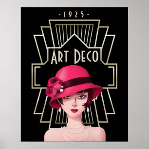 Art Deco Vintage Glam 1920s Lady Black Poster