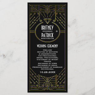 Art Deco Vintage Gold and Black Wedding Programs Programme