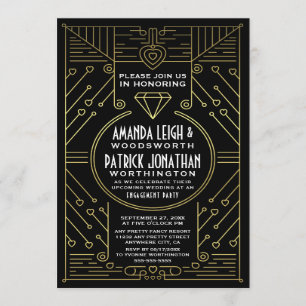 Art Deco Vintage Gold Engagement Party Invitations