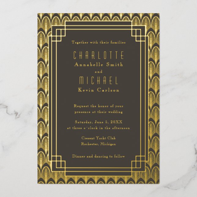 Art Deco Vintage gold Foil Invitation (Front)