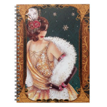Art Deco Vintage Lady Starry Spiral Photo Notebook