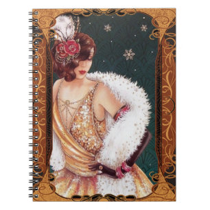 Art Deco Vintage Lady Starry Spiral Photo Notebook