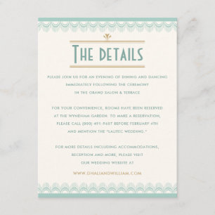 Art Deco Vintage Mint and Gold Wedding Details Enclosure Card