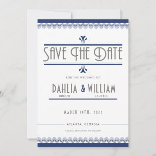 Art Deco Vintage Navy Blue and Silver Save The Date