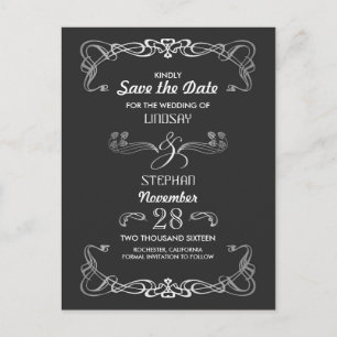 Art Deco Vintage Save the Date Announcement Postcard