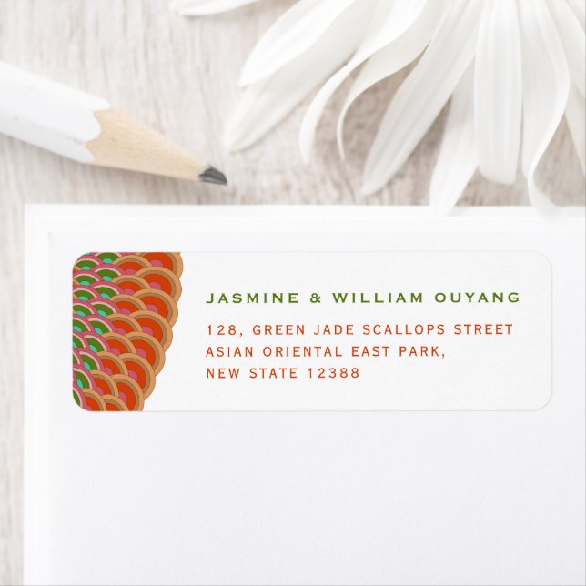 Art Deco Vintage Scallop Fan Asian Wedding Address (Insitu)