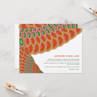 Art Deco Vintage Scallop Fan Boho Asian Wedding Invitation