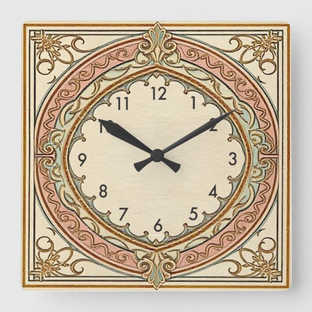 Art Deco Vintage Square Wall Clock (Front)