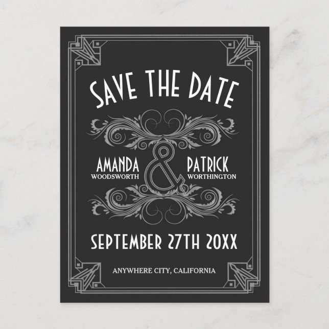 Art Deco Vintage Wedding Save the Date Cards (Front)
