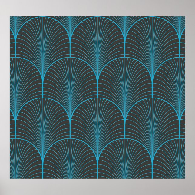 Art deco wallpaper: black and blue pattern poster (Front)