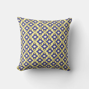 Art Deco Wallpaper Pattern, Beige and Blue Cushion