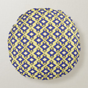 Art Deco Wallpaper Pattern, Beige and Blue Round Cushion