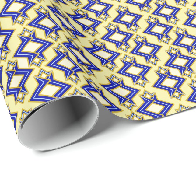 Art Deco Wallpaper Pattern, Beige and Blue Wrapping Paper (Roll Corner)