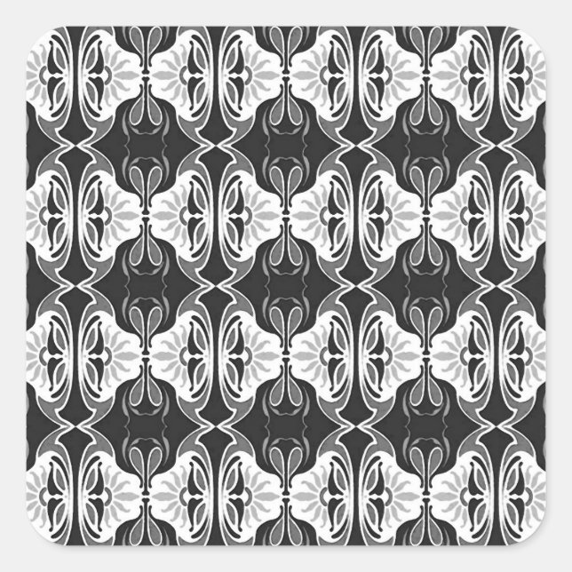 Art Deco wallpaper pattern - black and white Square Sticker (Front)