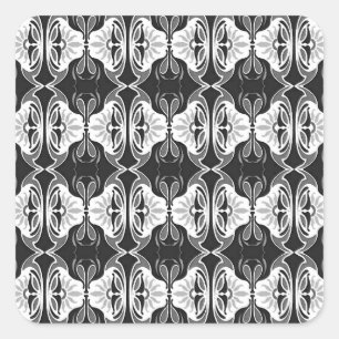 Art Deco wallpaper pattern - black and white Square Sticker