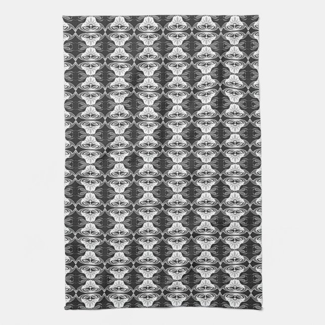 Art Deco wallpaper pattern - black and white Tea Towel (Vertical)