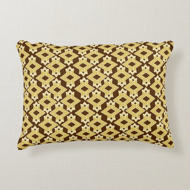 Art Deco Wallpaper Pattern, Brown and Gold Decorative Cushion (Front)