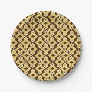 Art Deco Wallpaper Pattern, Brown and Gold Paper Plate