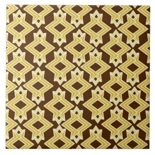 Art Deco Wallpaper Pattern, Brown and Gold Tile