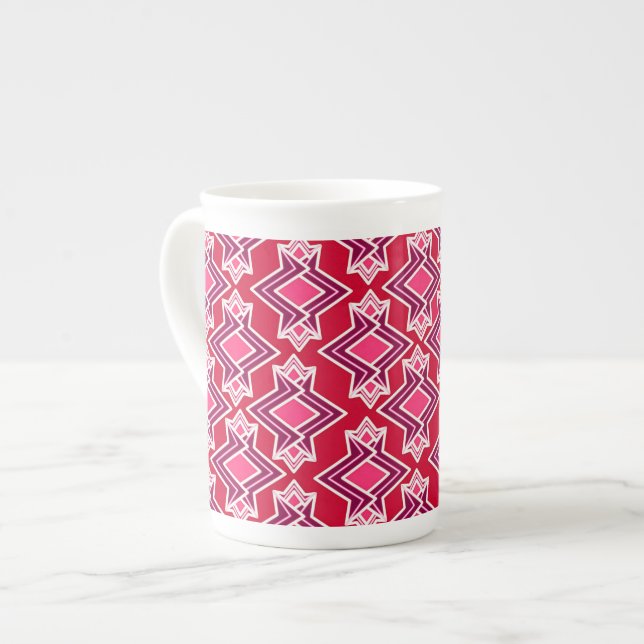 Art Deco Wallpaper Pattern, Burgundy Wine Bone China Mug (Front Left)