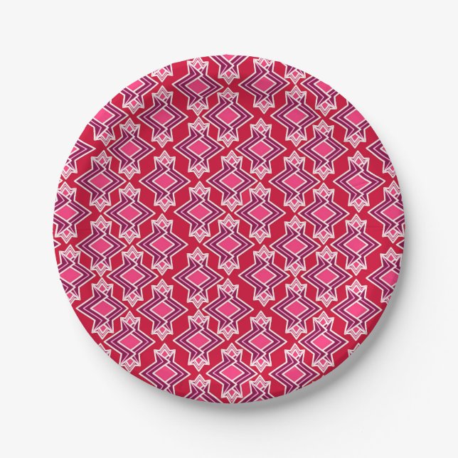 Art Deco Wallpaper Pattern, Burgundy Wine Paper Plate (Front)