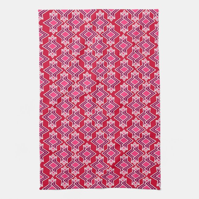 Art Deco Wallpaper Pattern, Burgundy Wine Tea Towel (Vertical)