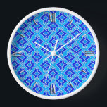 Art Deco Wallpaper Pattern, Cerulean Blue Wall Clock<br><div class="desc">Art Deco geometric wallpaper pattern in cobalt and ocean blue with white on a cerulean / sea blue background</div>