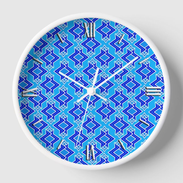 Art Deco Wallpaper Pattern, Cerulean Blue Wall Clock (Front)