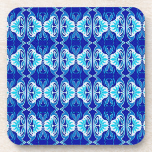 Art Deco wallpaper pattern - cobalt blue and white Coaster
