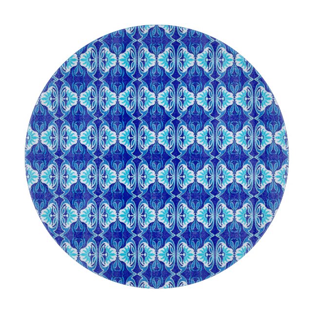 Art Deco wallpaper pattern - cobalt blue and white Cutting Board (Front)